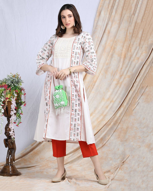 CHANDANI | Warli printed cotton paneled Kurta - Ritivesh By Ritika Aggarwal