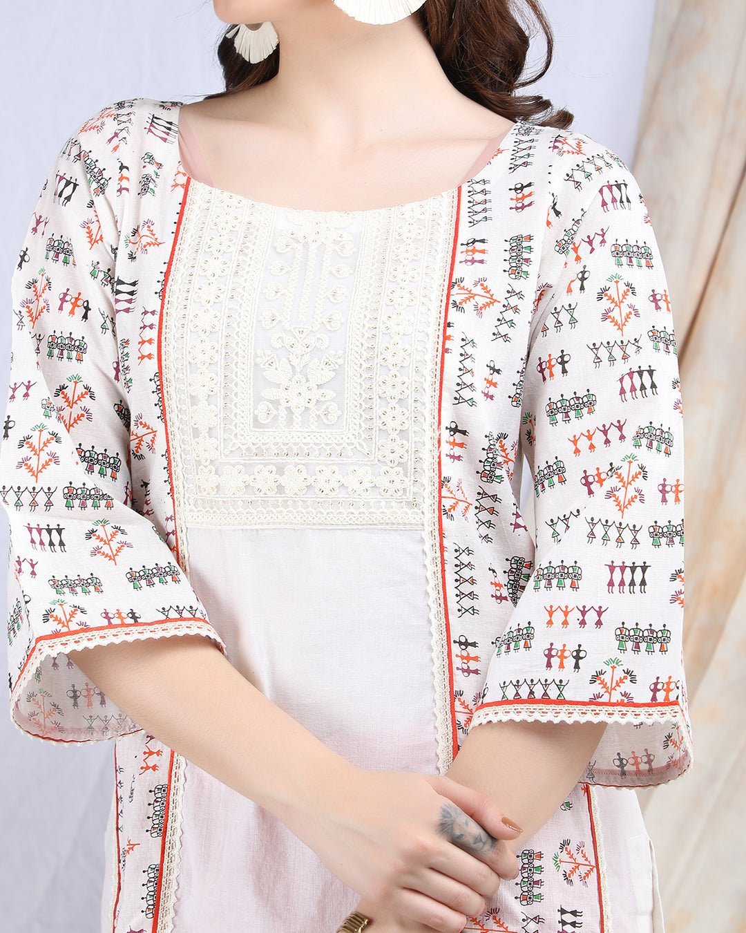 CHANDANI | Warli printed cotton paneled Kurta - Ritivesh By Ritika Aggarwal
