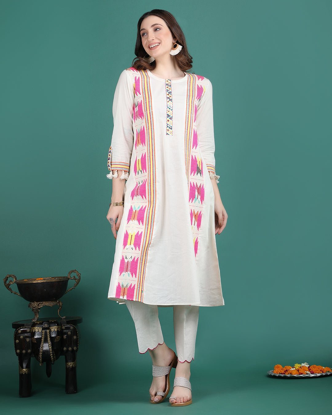 CHANDRIKA | Off white A - line Kurta Pant - Ritivesh By Ritika Aggarwal
