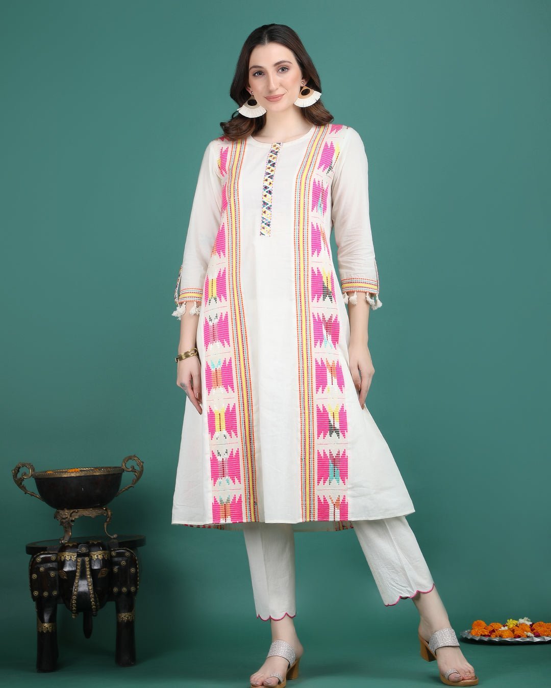 CHANDRIKA | Off white A - line Kurta Pant - Ritivesh By Ritika Aggarwal