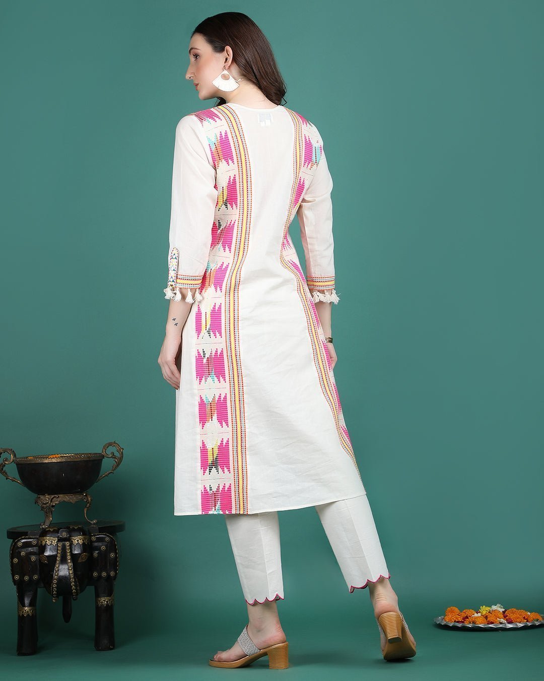 CHANDRIKA | Off white A - line Kurta Pant - Ritivesh By Ritika Aggarwal