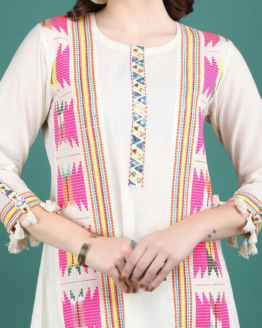 CHANDRIKA | Off white A - line Kurta Pant - Ritivesh By Ritika Aggarwal