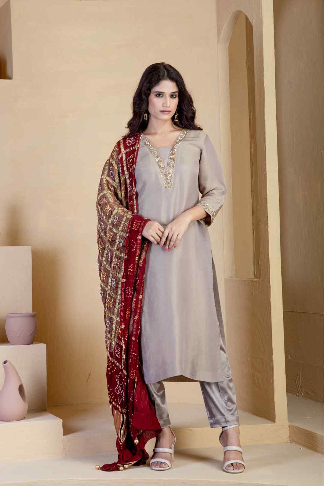 Copper shimmer suit set - Ritivesh By Ritika Aggarwal