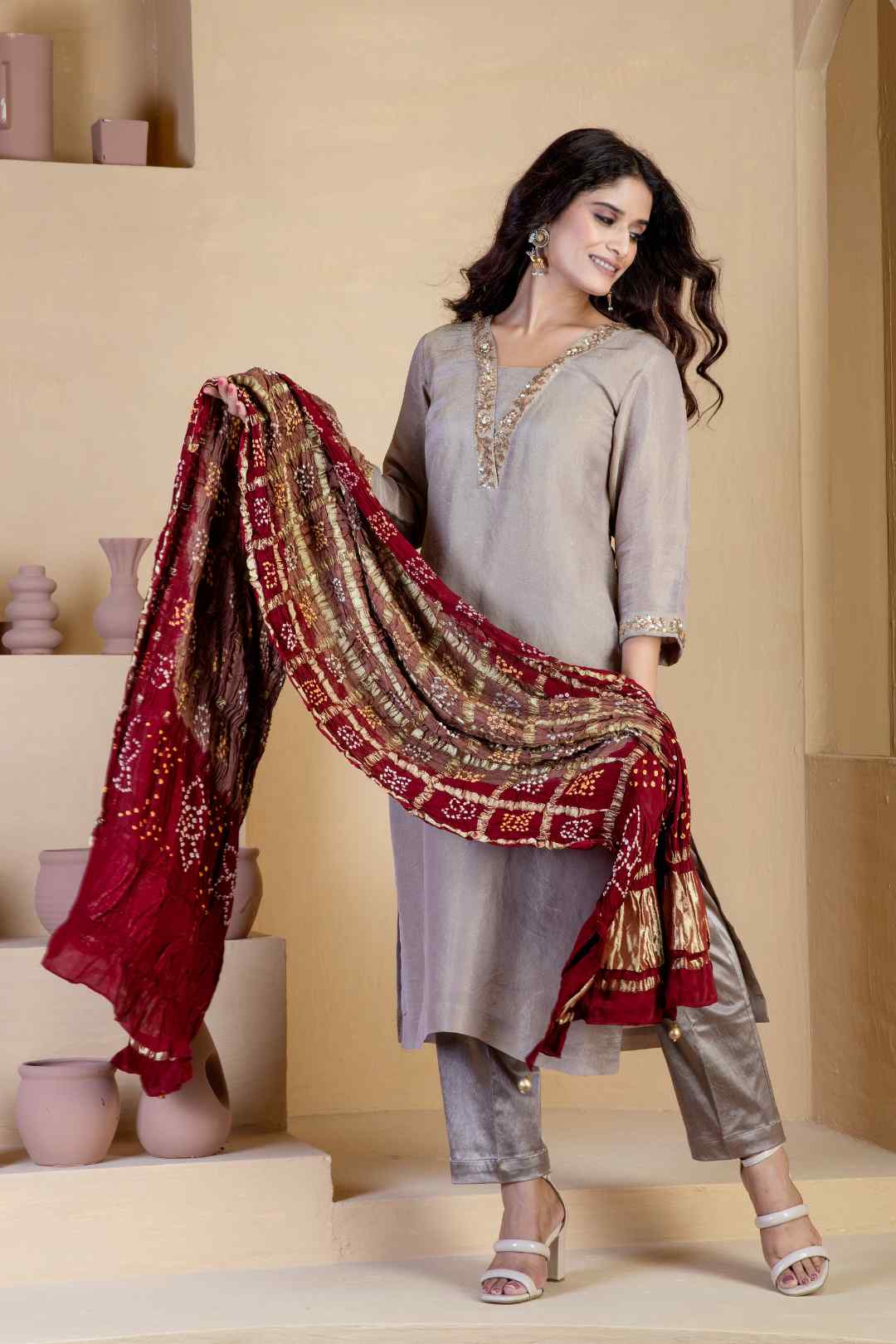 Copper shimmer suit set - Ritivesh By Ritika Aggarwal