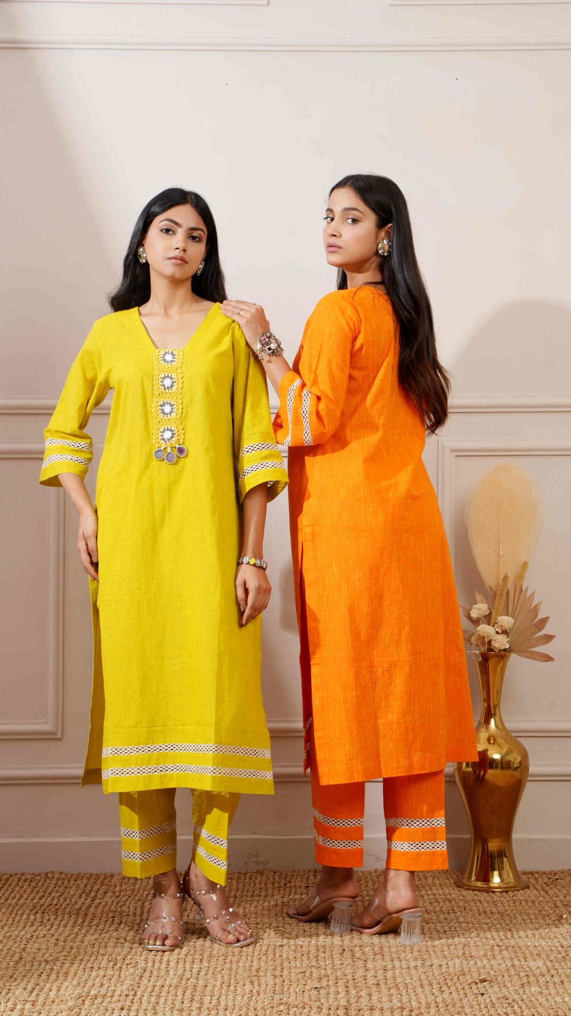 Corn Yellow Slub Handloom Cotton Straight Kurta & Pant - Ritivesh By Ritika Aggarwal