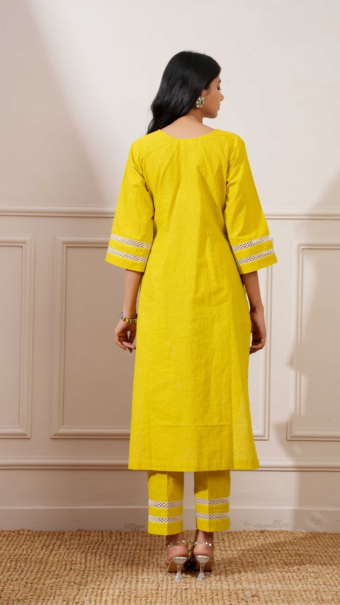 Corn Yellow Slub Handloom Cotton Straight Kurta & Pant - Ritivesh By Ritika Aggarwal