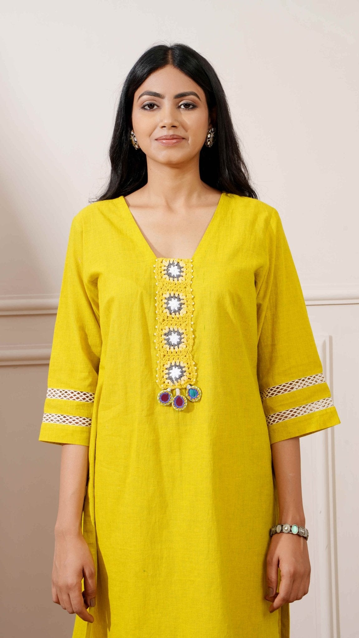 Corn Yellow Slub Handloom Cotton Straight Kurta & Pant - Ritivesh By Ritika Aggarwal