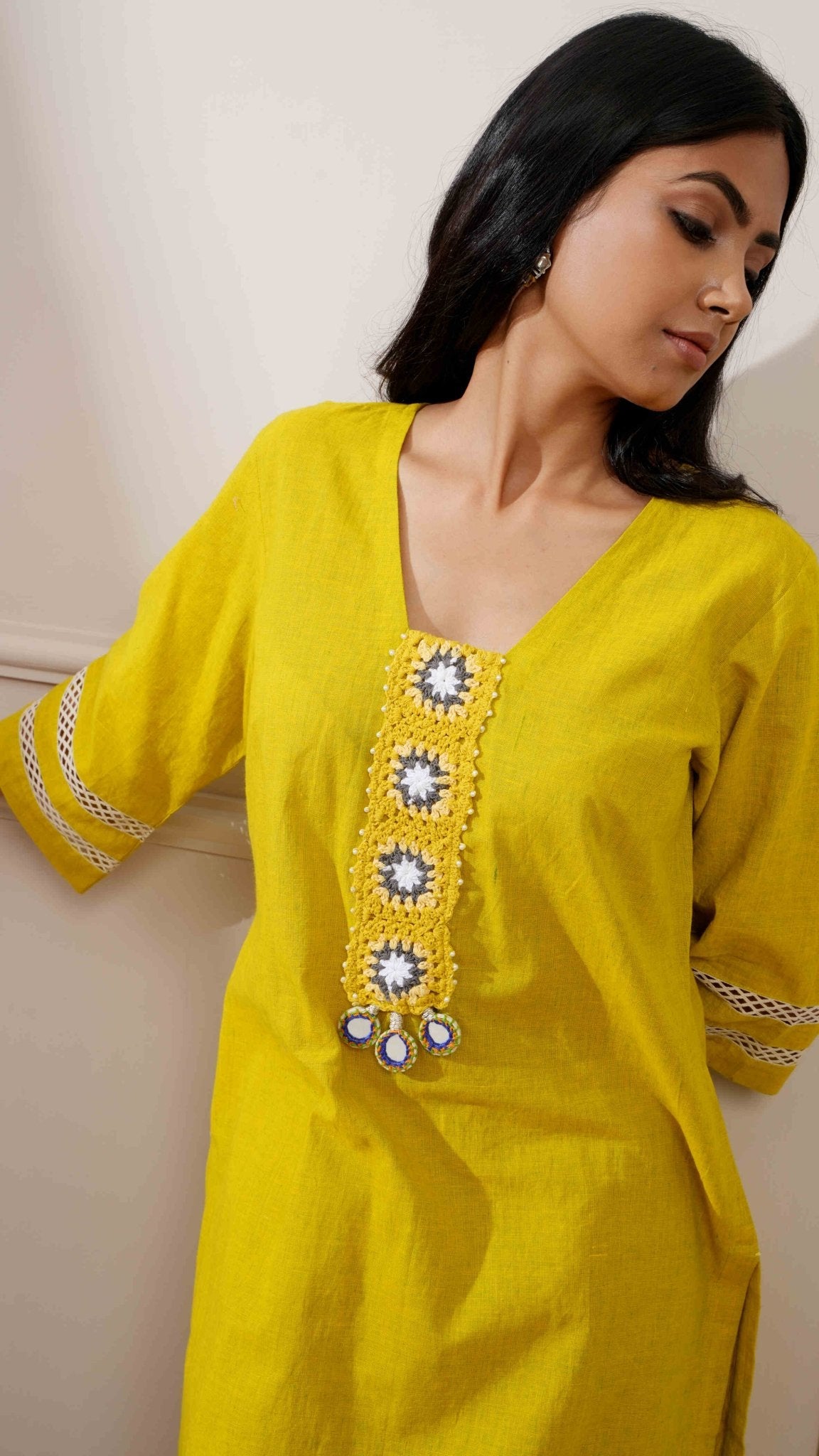 Corn Yellow Slub Handloom Cotton Straight Kurta & Pant - Ritivesh By Ritika Aggarwal