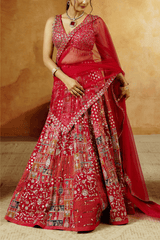Crimson Red Lehenga Choli with Sequins & Hand Embroidery - Ritivesh By Ritika Aggarwal