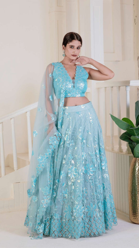 Electric blue lehenga with stunning sequence detailing - Ritivesh By Ritika Aggarwal