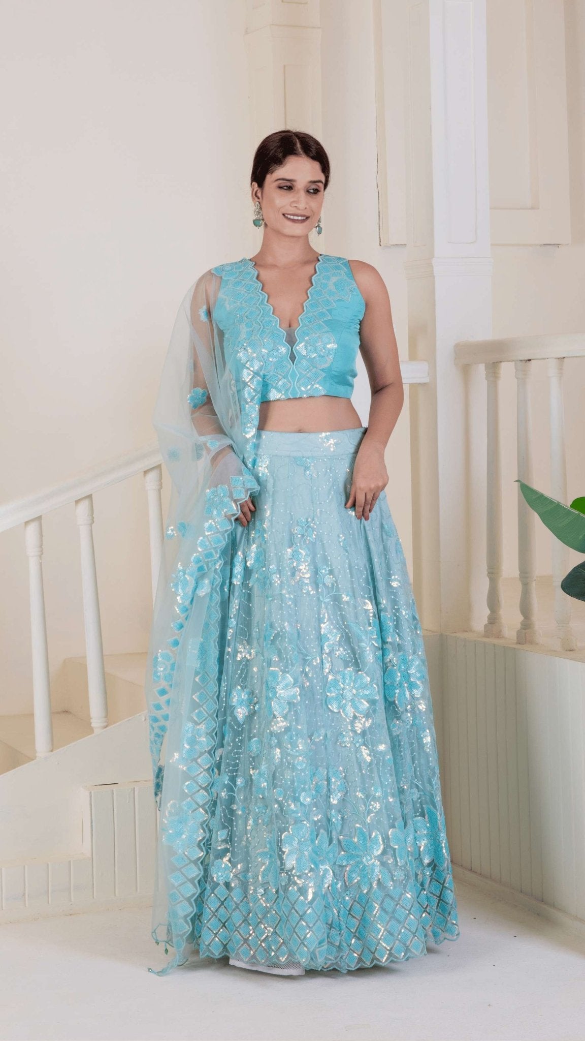 Electric blue lehenga with stunning sequence detailing - Ritivesh By Ritika Aggarwal