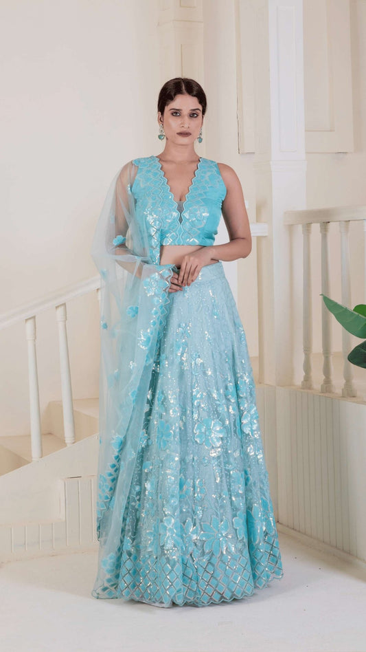 Electric blue lehenga with stunning sequence detailing - Ritivesh By Ritika Aggarwal