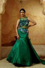 Emerald Green Embroidered Gown Set - Ritivesh By Ritika Aggarwal