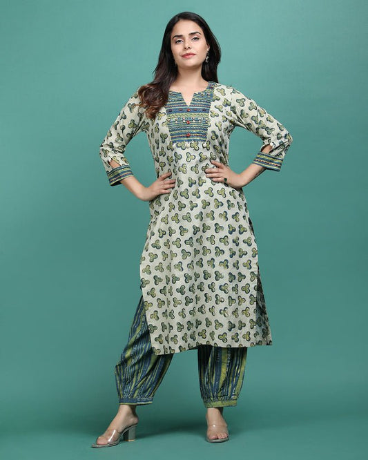 GAGAN | Green Hand Emb Kurti - Ritivesh By Ritika Aggarwal