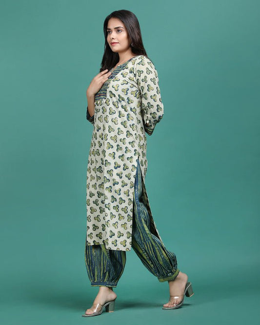 GAGAN | Green Hand Emb Kurti - Ritivesh By Ritika Aggarwal