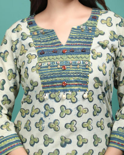 GAGAN | Green Hand Emb Kurti - Ritivesh By Ritika Aggarwal