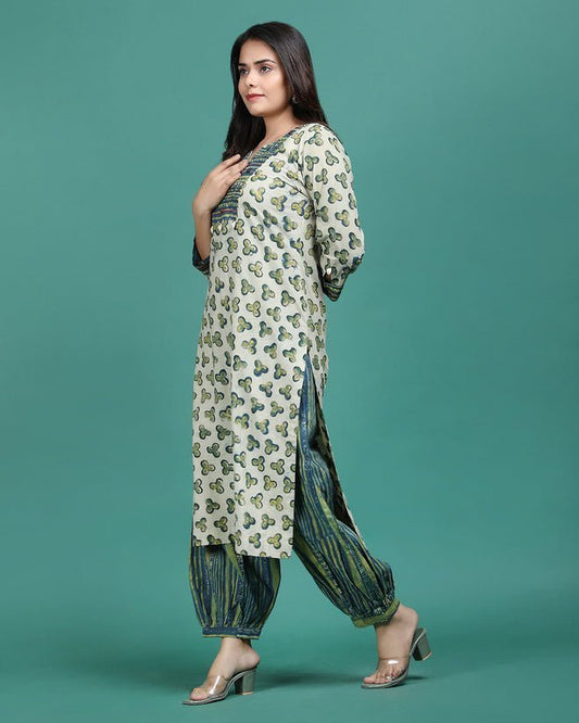 GAGAN | Green Hand Emb Kurti - Ritivesh By Ritika Aggarwal