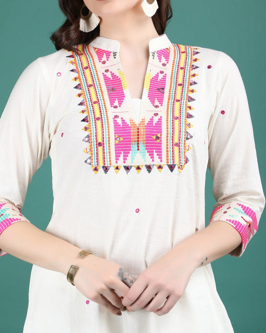 GANGA | Off White Magenta Panel Kurta Sharara - Ritivesh By Ritika Aggarwal