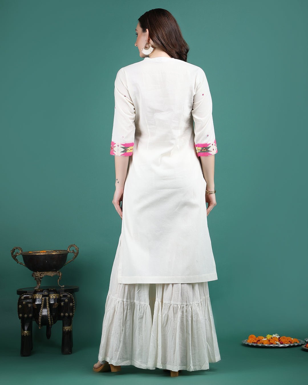 GANGA | Off White Magenta Panel Kurta Sharara - Ritivesh By Ritika Aggarwal
