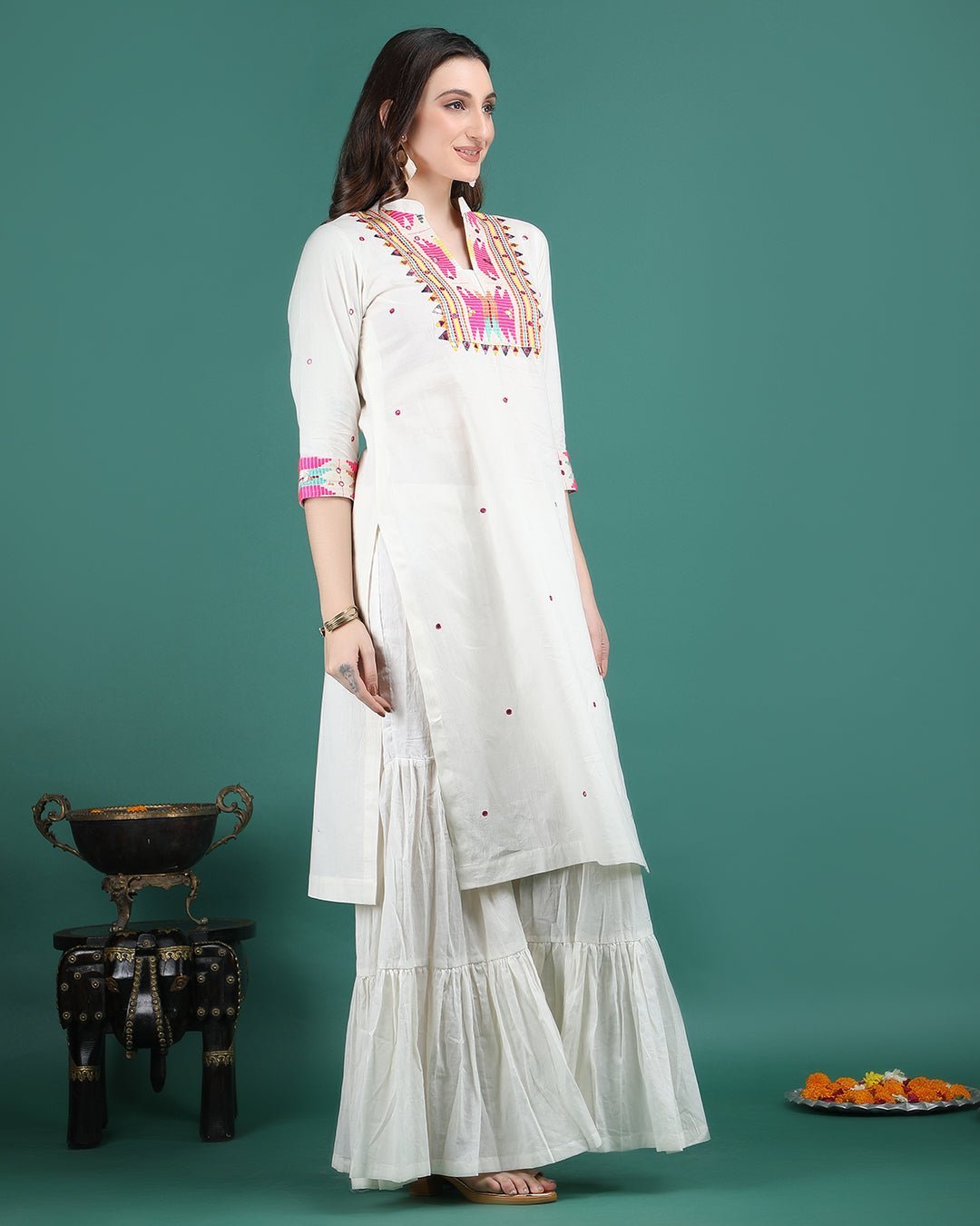 GANGA | Off White Magenta Panel Kurta Sharara - Ritivesh By Ritika Aggarwal