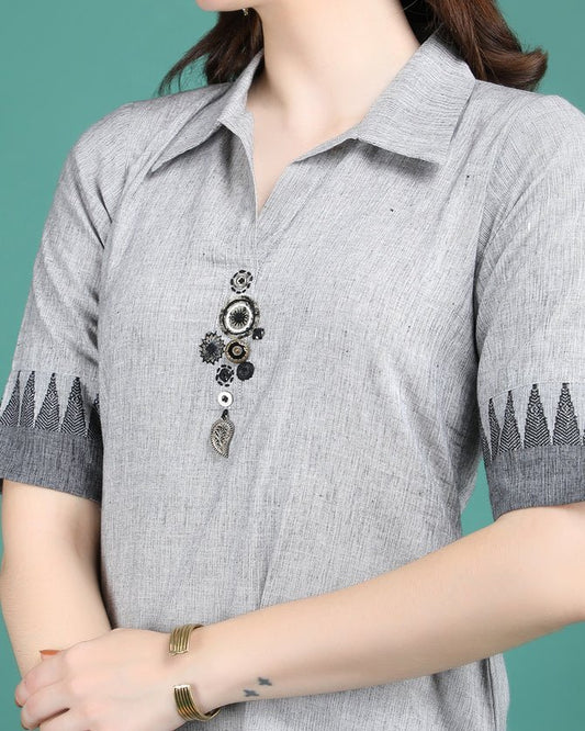 GEET | Grey Cotton Cord set - Ritivesh By Ritika Aggarwal