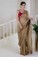 Golden Organza saree - Ritivesh By Ritika Aggarwal