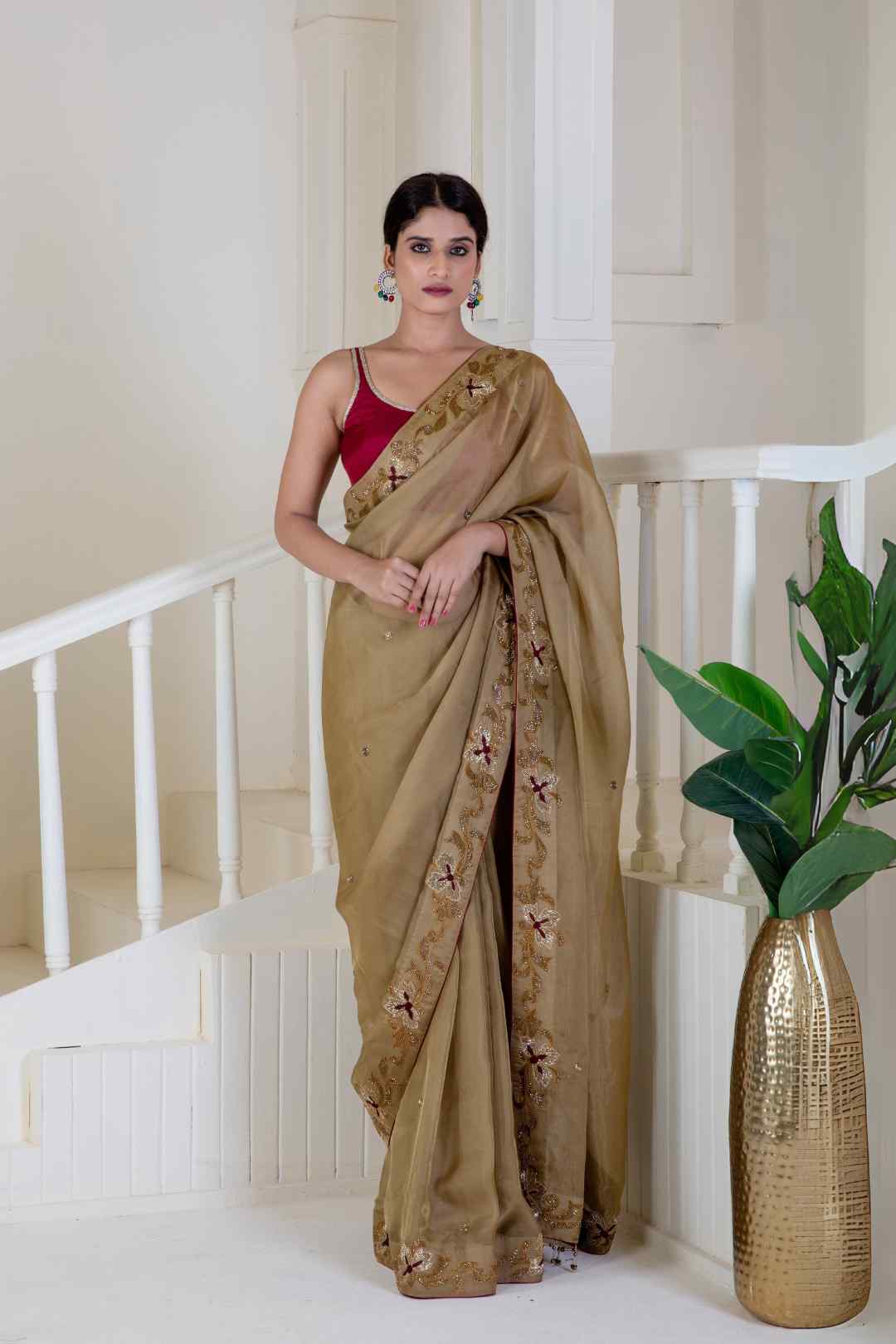Golden Organza saree - Ritivesh By Ritika Aggarwal