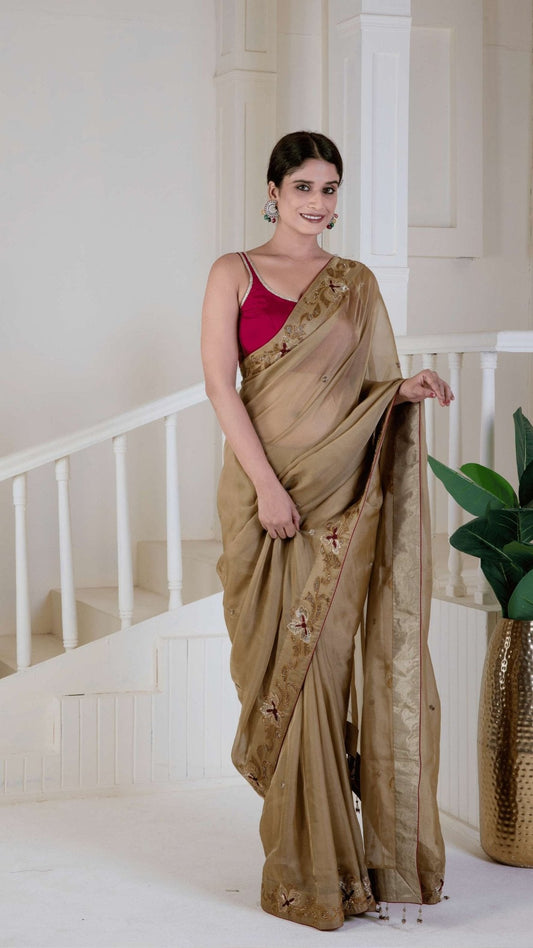 Golden Organza saree - Ritivesh By Ritika Aggarwal