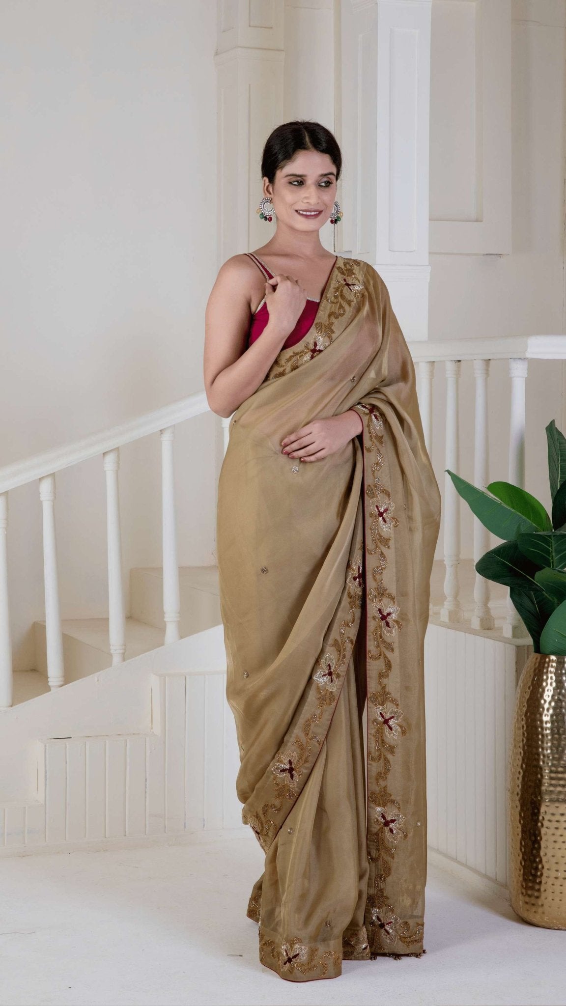 Golden Organza saree - Ritivesh By Ritika Aggarwal