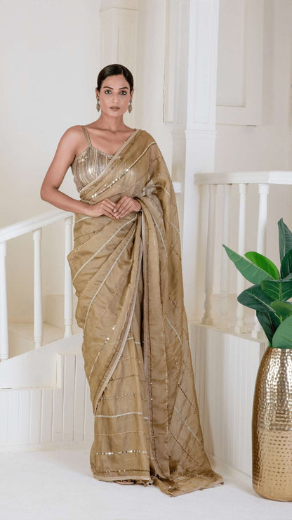 Golden silk with embroidery saree - Ritivesh By Ritika Aggarwal