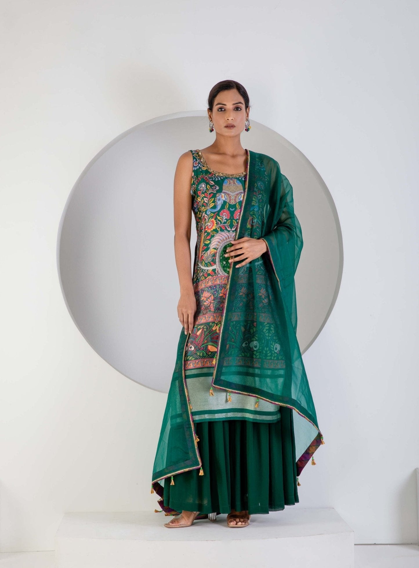 Green Sharara Suit with Dupata - Ritivesh By Ritika Aggarwal