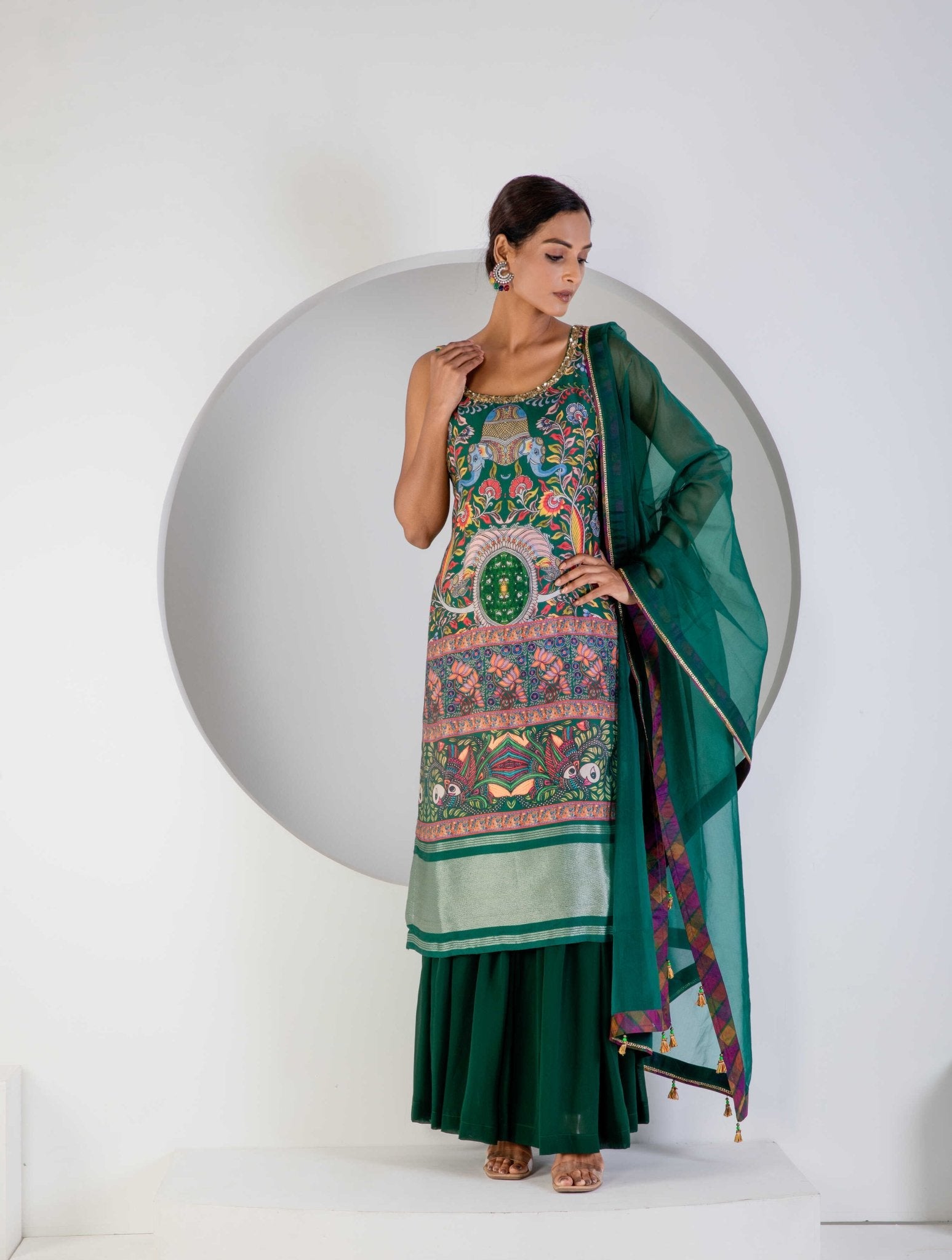 Green Sharara Suit with Dupata - Ritivesh By Ritika Aggarwal