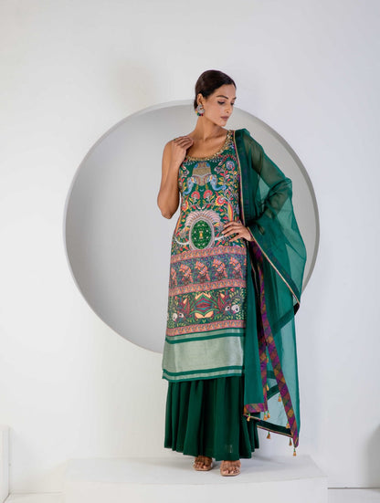Green Sharara Suit with Dupata - Ritivesh By Ritika Aggarwal