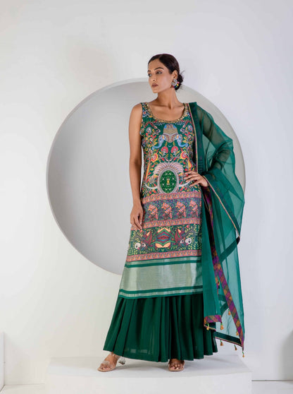 Green Sharara Suit with Dupata - Ritivesh By Ritika Aggarwal