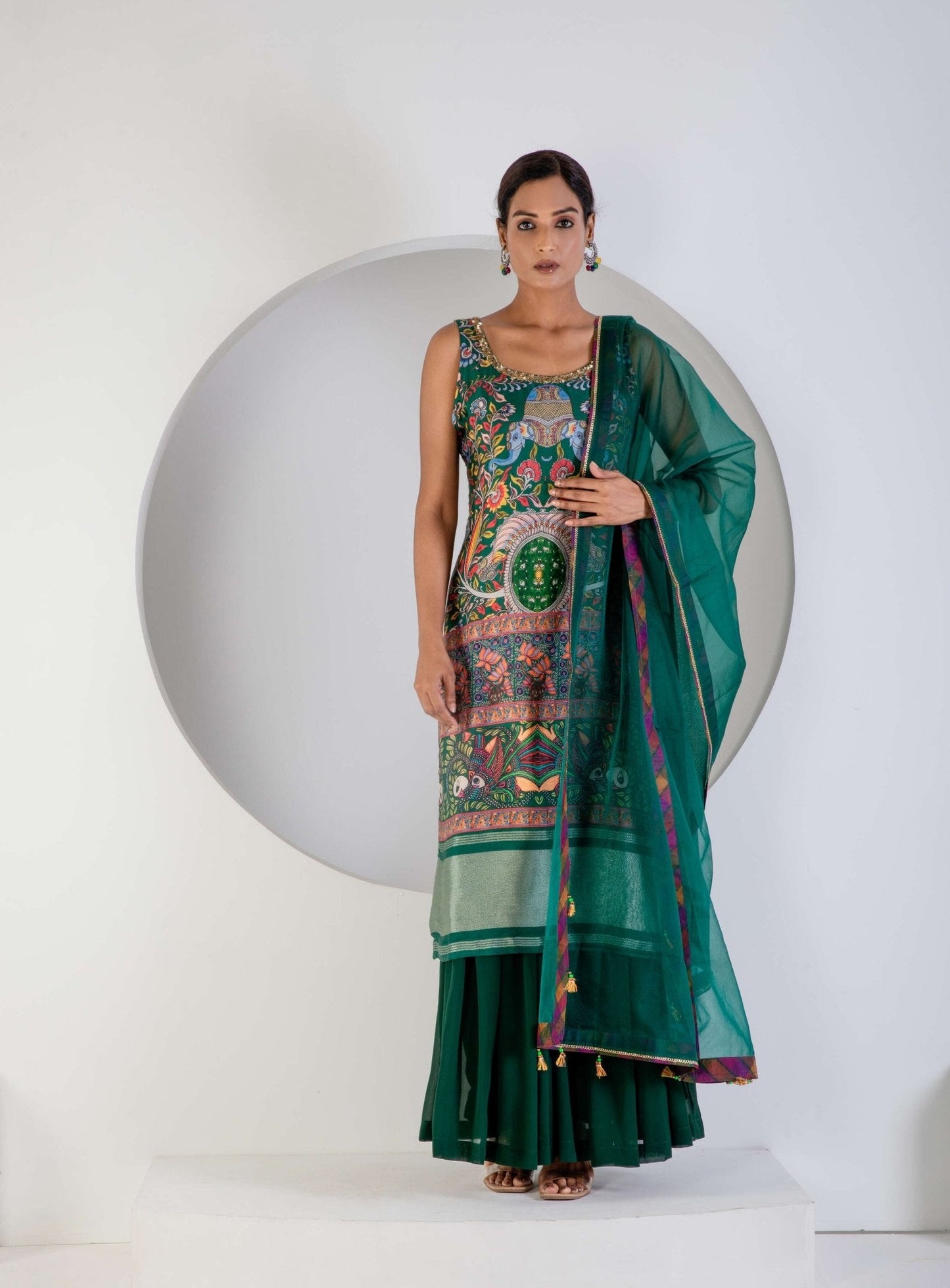 Green Sharara Suit with Dupata - Ritivesh By Ritika Aggarwal
