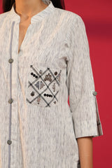 Grey Handloom Cotton Hand - Embroidered Straight Kurta & Pant - Ritivesh By Ritika Aggarwal