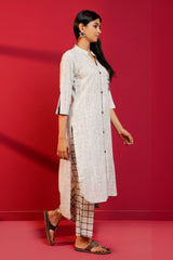 Grey Handloom Cotton Hand - Embroidered Straight Kurta & Pant - Ritivesh By Ritika Aggarwal