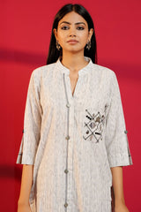 Grey Handloom Cotton Hand - Embroidered Straight Kurta & Pant - Ritivesh By Ritika Aggarwal