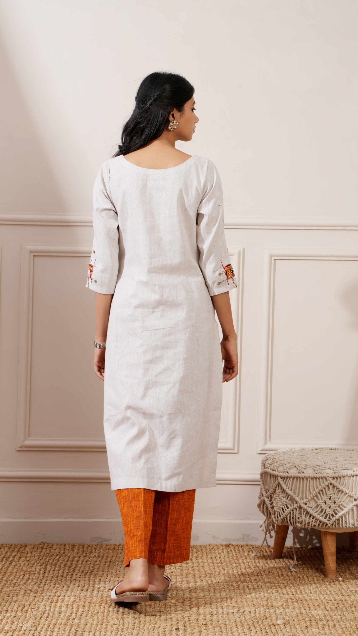 Grey Khadi Cotton Handcrafted Straight Kurta & Pant - Ritivesh By Ritika Aggarwal