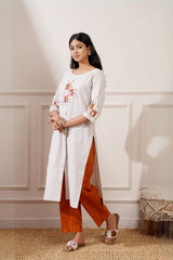 Grey Khadi Cotton Handcrafted Straight Kurta & Pant - Ritivesh By Ritika Aggarwal