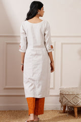 Grey Khadi Cotton Handcrafted Straight Kurta & Pant - Ritivesh By Ritika Aggarwal