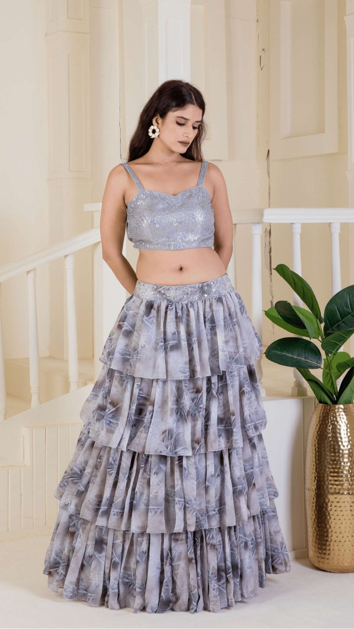 Grey skirt paired with a sequined blouse - Ritivesh By Ritika Aggarwal