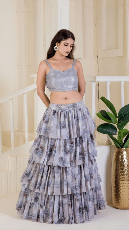 Grey skirt paired with a sequined blouse - Ritivesh By Ritika Aggarwal