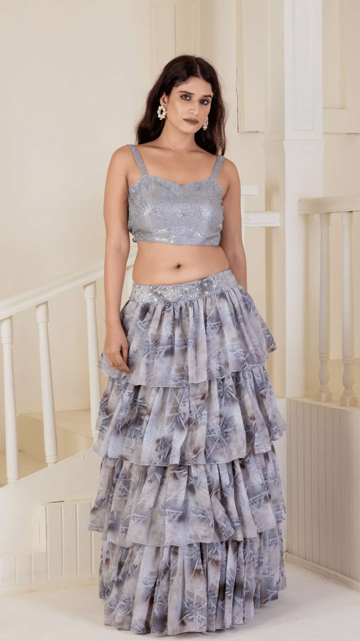 Grey skirt paired with a sequined blouse - Ritivesh By Ritika Aggarwal
