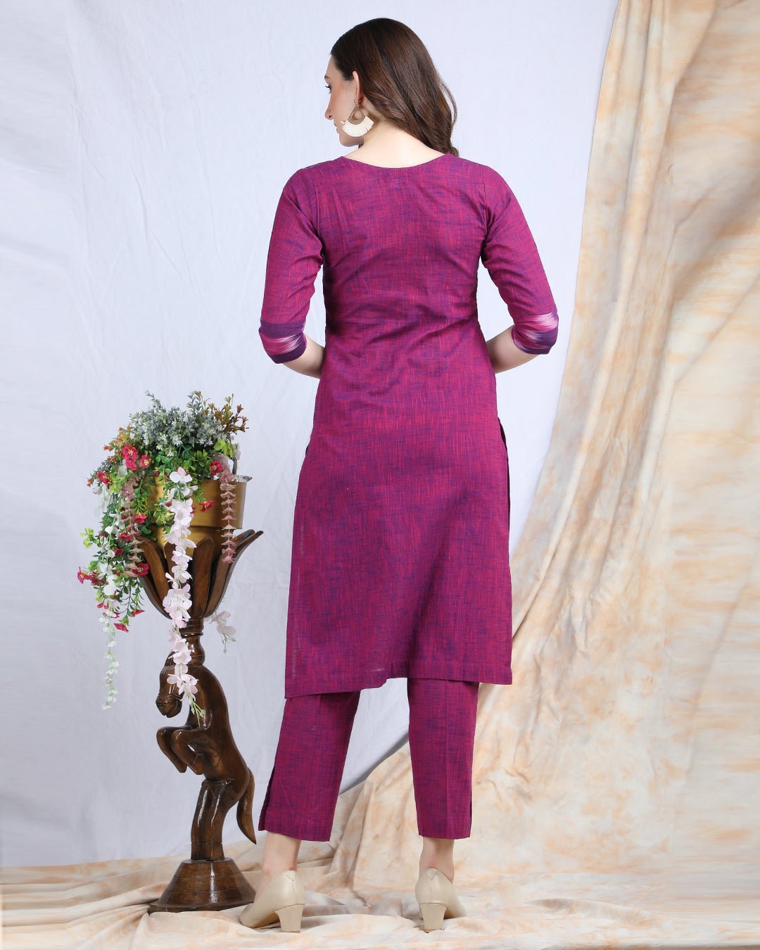 GULABI | Cotton Kurta Pant with Ikkat Yoke - Ritivesh By Ritika Aggarwal