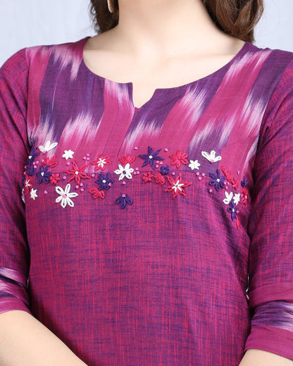 GULABI | Cotton Kurta Pant with Ikkat Yoke - Ritivesh By Ritika Aggarwal