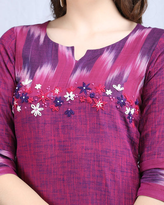 GULABI | Cotton Kurta Pant with Ikkat Yoke - Ritivesh By Ritika Aggarwal