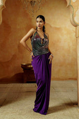 Iridescent Purple Drape Gown - Ritivesh By Ritika Aggarwal