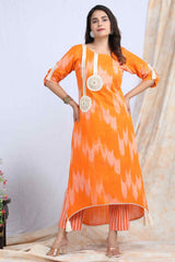 KESARIYA | Cotton Ikkat Kurta with striped pant - Ritivesh By Ritika Aggarwal