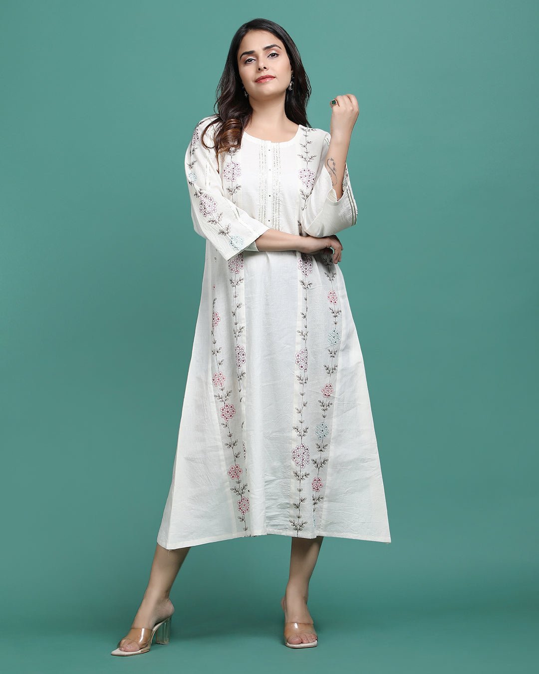 KIRAN | Cotton embroidered fabric A line Kurta - Ritivesh By Ritika Aggarwal
